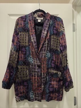 Vintage Kensington Square Abstract Art Print Blazer Jacket Medium Made in USA